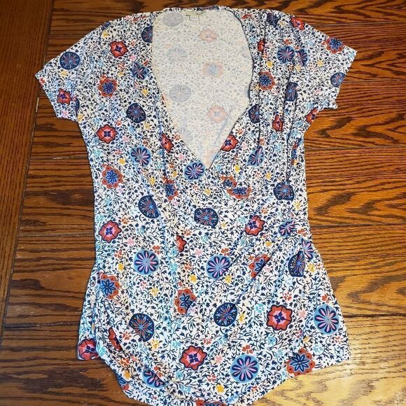 Boden shirred faux medallion wrap top sz 14 - Picture 2 of 5